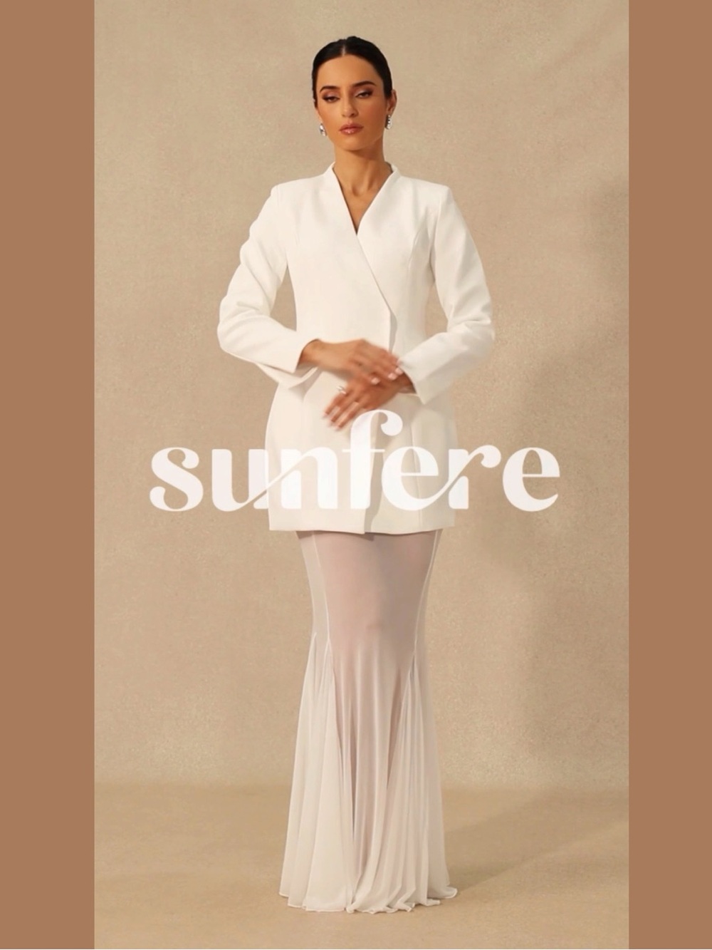 Sunfere Myra Asymmetric Tailored Blazer & Sheer Mesh Skirt Set Size Large NWT